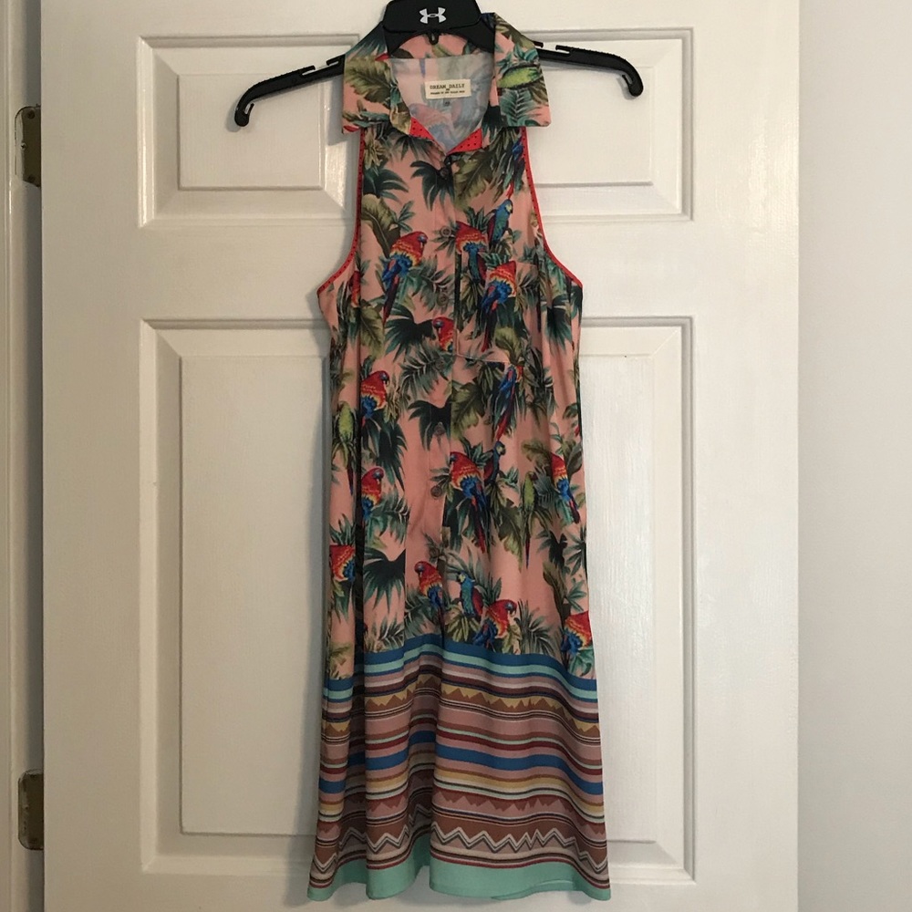 Anthropologie Bird Print Button Dress